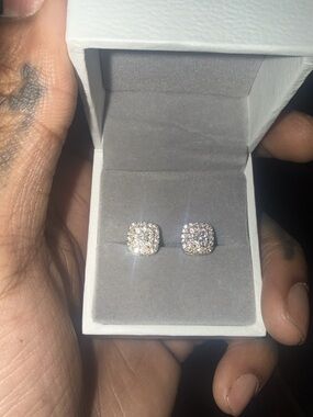 Sparkling Pave Square Stud Earrings -  Gold Tone moistanite